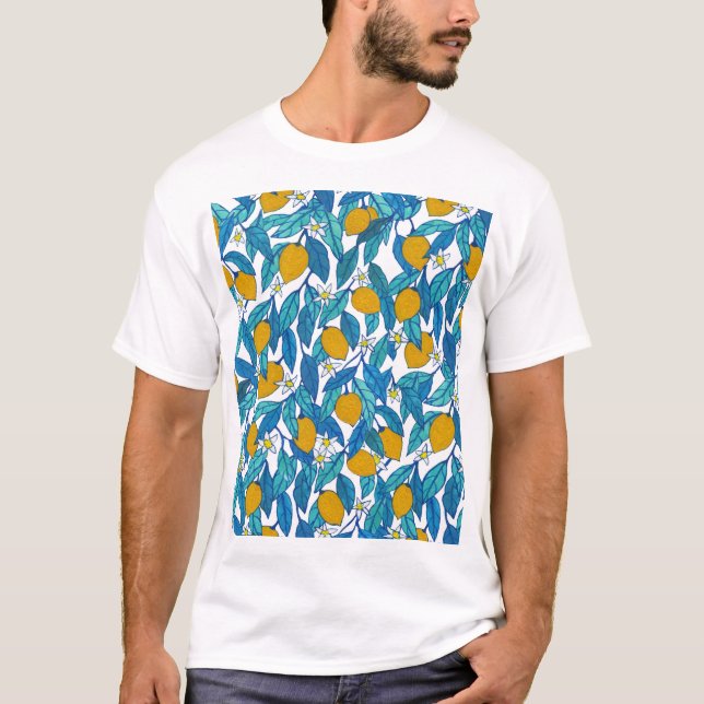 Blühende Zitrone: Aquarellblütendesign. T-Shirt (Vorderseite)