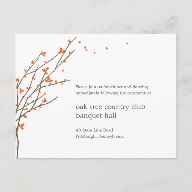 Blühende Zweige Hochzeitsempfangskarte - Orange Begleitkarte (Vorderseite)