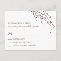 Blühende Zweige Hochzeitskarte RSVP - Pflaume