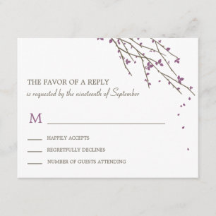 Blühende Zweige Hochzeitskarte RSVP - Pflaume Karte