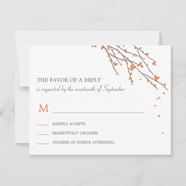 Blühende Zweige HochzeitsrSVP-Karte - Orange RSVP Karte (Vorderseite)