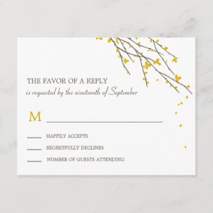 Blühende Zweige HochzeitsrSVP-Karte - Senf RSVP Karte