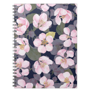 Blühender Apfel: Dunkelblaue Wasserfarbe Notizblock