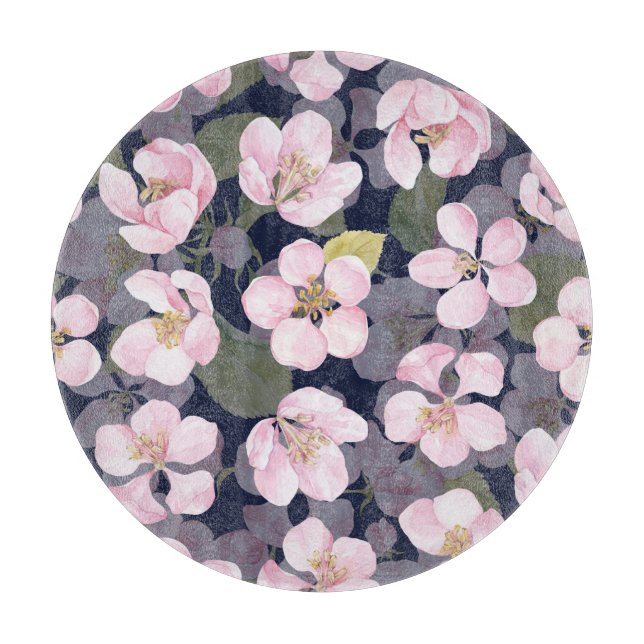 Blühender Apfel: Dunkelblaue Wasserfarbe Schneidebrett (Vorderseite)