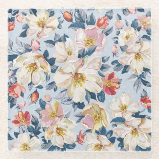 Blühender Apfelbaum, elegantes Muster. Glasuntersetzer