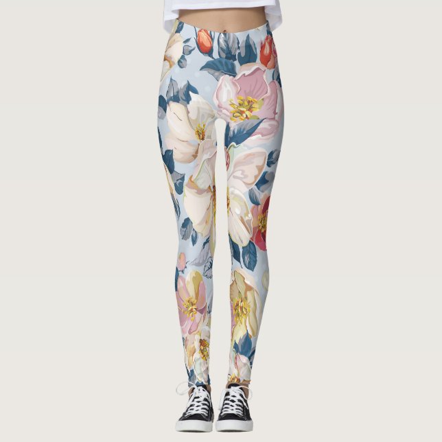 Blühender Apfelbaum, elegantes Muster. Leggings (Vorderseite)