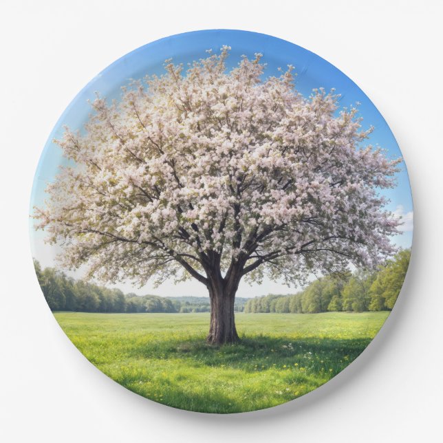 Blühender Apfelbaum im Frühling Pappteller (Vorderseite)