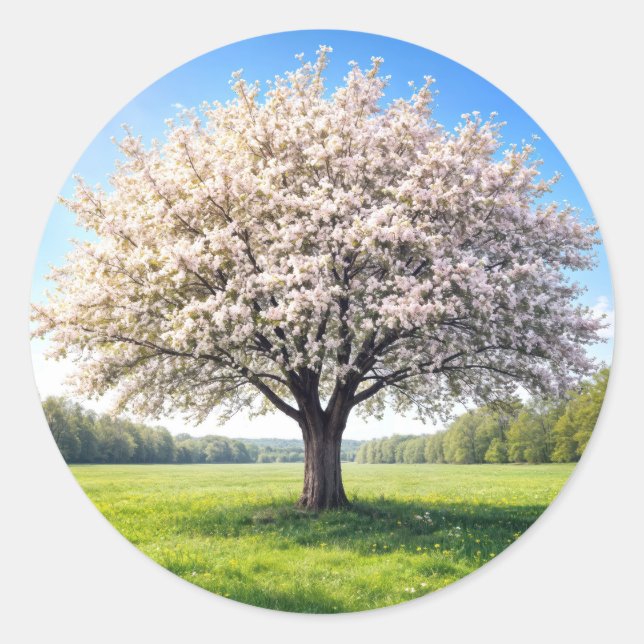 Blühender Apfelbaum im Frühling Runder Aufkleber (Vorderseite)