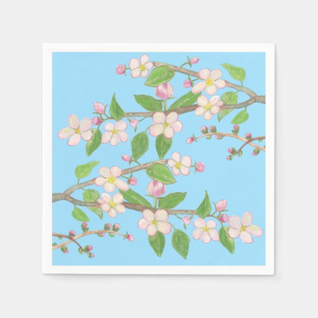 Blühender Apfelbaum Zweig Sky Blau Serviette (Vorderseite)