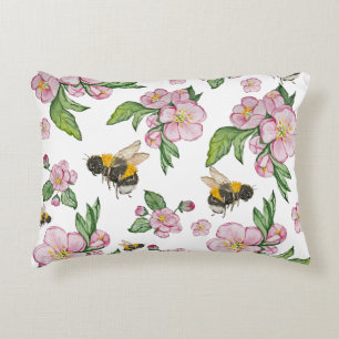Blühender Apfelgarten mit Bienen-Aquarell Dekokissen
