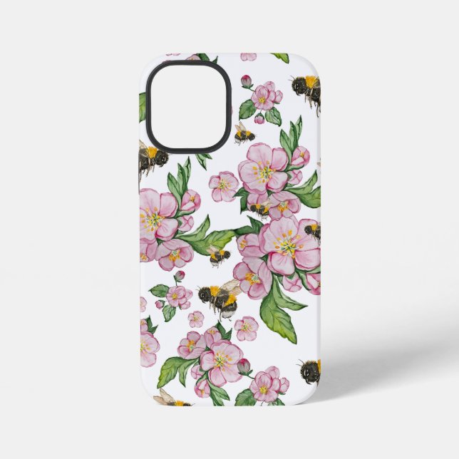 Blühender Apfelgarten mit Bienen-Aquarell iPhone 12 Mini Hülle (Rückseite)