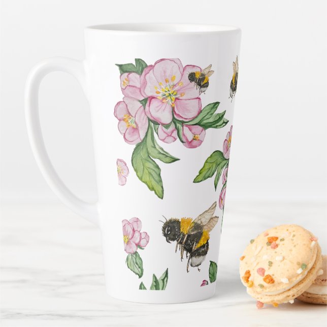 Blühender Apfelgarten mit Bienen-Aquarell Milchtasse (Beispiel)