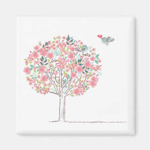 Blühender Baum und Vögel in der Liebe Magnet