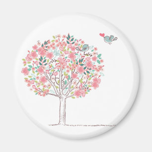Blühender Baum und Vögel in der Liebe Magnet