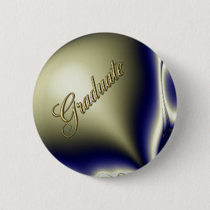 Blühender blauer Fraktal-Absolventen-Button Button