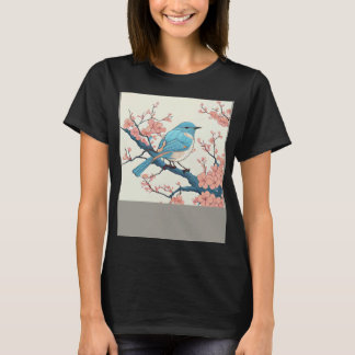 Blühender Bluebird auf dem Sakura Zweig Blumenflie T-Shirt