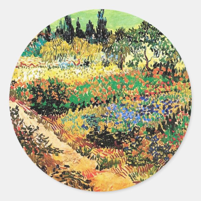 Blühender Garten mit Pfad, Vincent van Gogh Runder Aufkleber (Vorderseite)