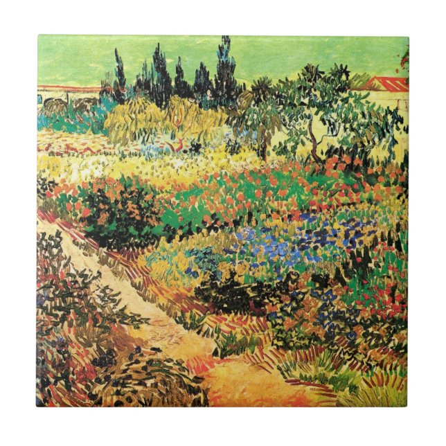 Blühender Garten mit Weg von Vincent van Gogh Fliese (Vorderseite)