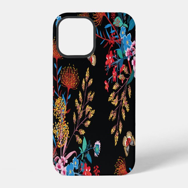 Blühender Garten Schmetterlinge Liberty Stil iPhone 12 Hülle (Rückseite)