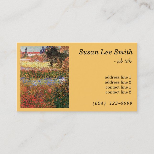 Blühender Garten von Vincent van Gogh. Gelb Visitenkarte (Vorderseite)
