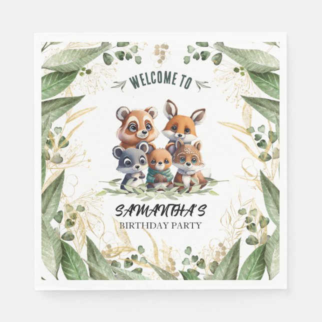 Blühender Geburtstagsbash: Schmetterlinge & Bären Serviette (Vorderseite)