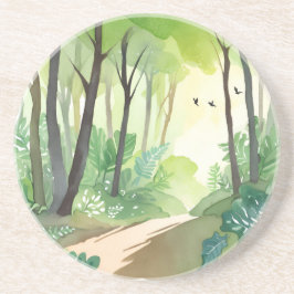 Blühender grüner Wald | Natur-Aquarell Getränkeuntersetzer