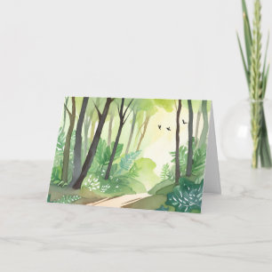 Blühender grüner Wald Natur Aquarell Karte