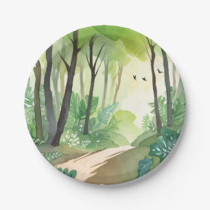 Blühender grüner Wald   Natur Aquarell Pappteller