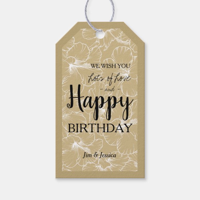 Blühender Hibiskus Blumenzettel Gold Geschenkanhänger (Vorderseite)