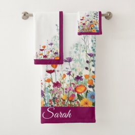 Blühender Lila Garten Badhandtuch Set