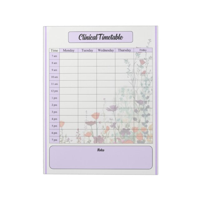 Blühender Lila Garten - klinischer Zeitplan Notizblock (Rotiert)