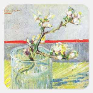 Blühender Mandelzweig von Vincent van Gogh Quadratischer Aufkleber