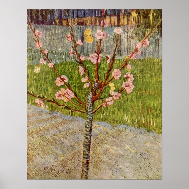 Blühender Pfirsichbaum von Vincent Willem van Gogh Poster (Vorne)