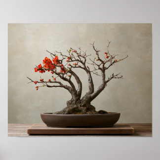 Blühender Quitten-Bonsai-Kunstprint | Japanische K Poster