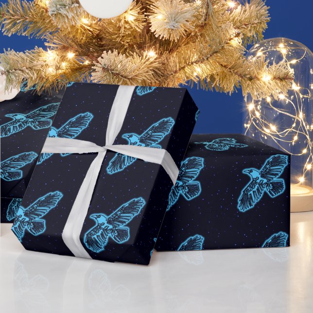 Blühender Raven auf Stars Geschenkpapier (Feiertage)