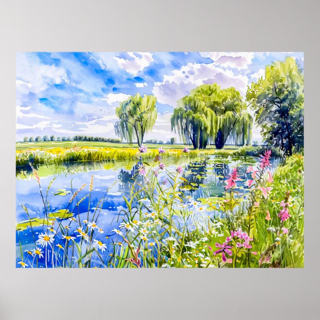 Blühender Riverbank Havelland Watercolor Style Poster (Vorne)