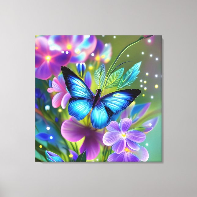 Blühender Schmetterling in Fairy Garden Leinwanddruck (Vorderseite)