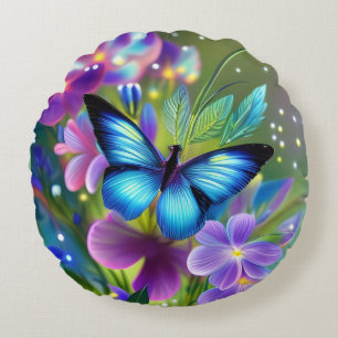 Blühender Schmetterling in Fairy Garden Rundes Kissen