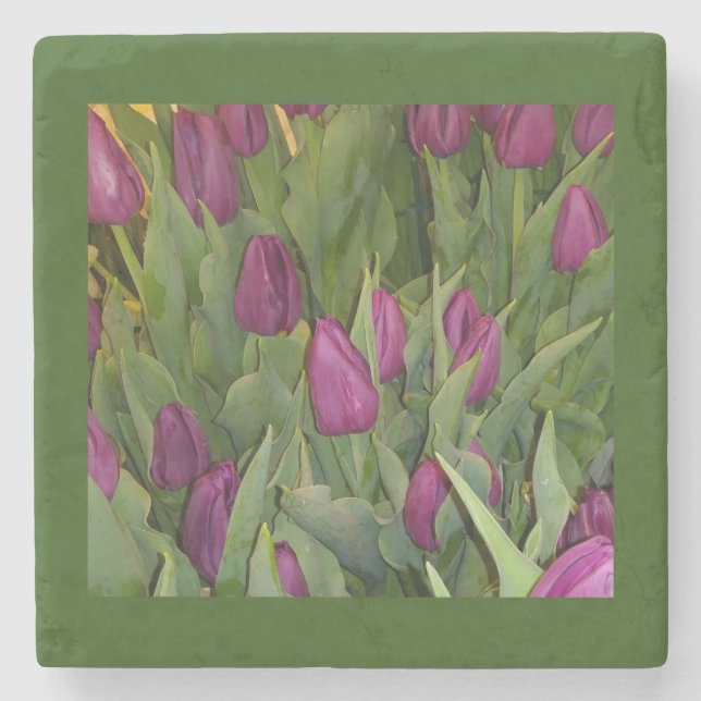 Blühender Tulips-Stone-Untersetzer Steinuntersetzer (Vorderseite)