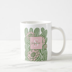 Blühender verdrehter Kaktus Linolschnittdruck salb Kaffeetasse