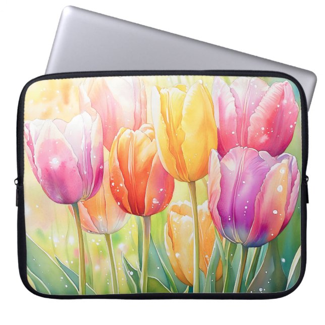 Blühender Wasserfarbener Frühlingsgarten Laptopschutzhülle (Vorderseite)
