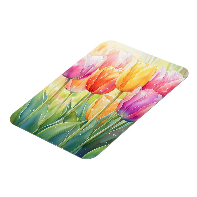 Blühender Wasserfarbener Frühlingsgarten Magnet (Linke Seite)