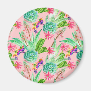 Blühendes Aquarellsucculents-Muster Magnet