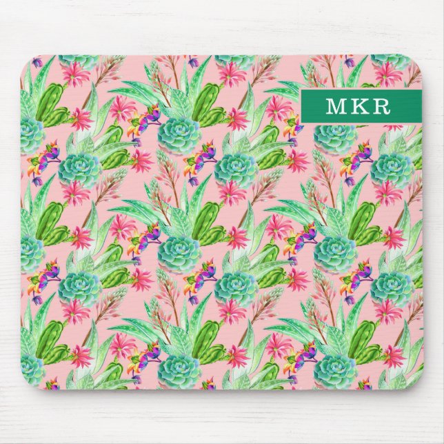 Blühendes Aquarellsucculents-Muster Mousepad (Vorne)