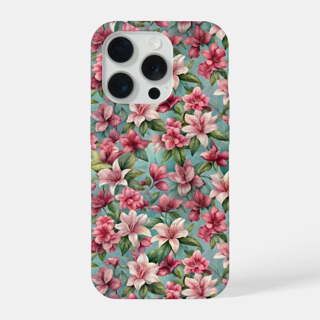 Blühendes Azaleenmuster iPhone 15 Pro Hülle (Rückseite)