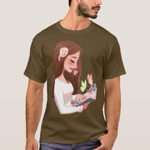 Blühendes Buch Holografischer Bücherwurm Bücherlie T-Shirt