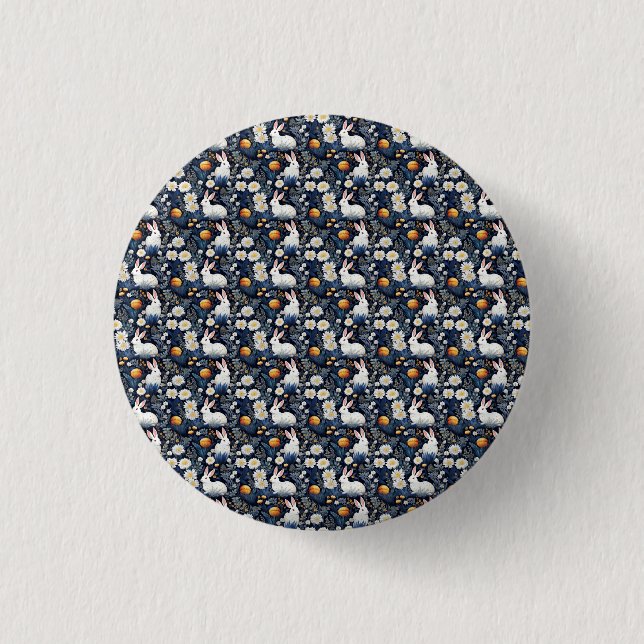 Blühendes Bunnies Ostermuster Button (Vorderseite)