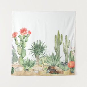 Blühendes Cacti-Grenzmuster Wandteppich
