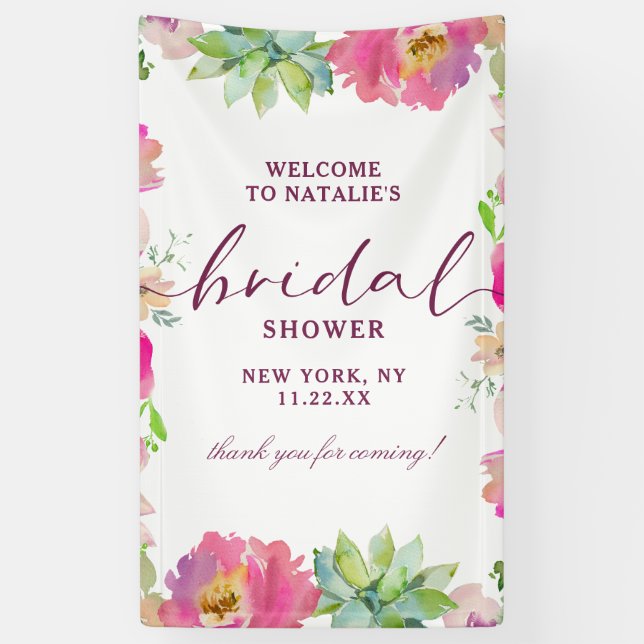 Blühendes Chic Blush Brautparty Willkommen Banner (Vertikal)