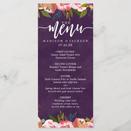 Blühendes Chic Color Editable Wedding Menu Menükarte